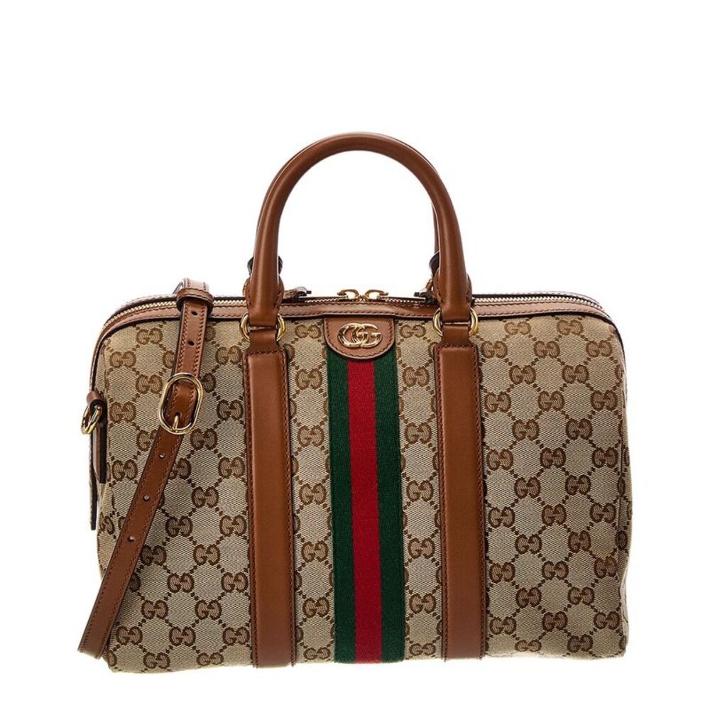 Gucci Ophidia Medium Canvas & Leather Satchel, Brown